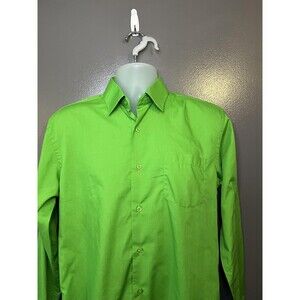 Berlioni Shirt Mens 15.5 32/33 Green Solid Regular Fit Dress Button Down